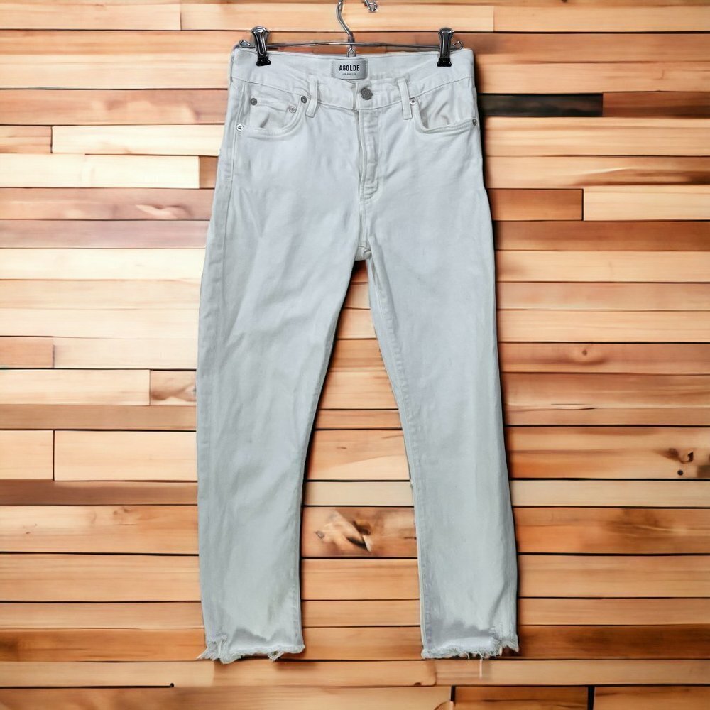 AGOLDE Toni Jeans Women’s 27 High-Rise Straight Cropped White Stretch Raw Hem